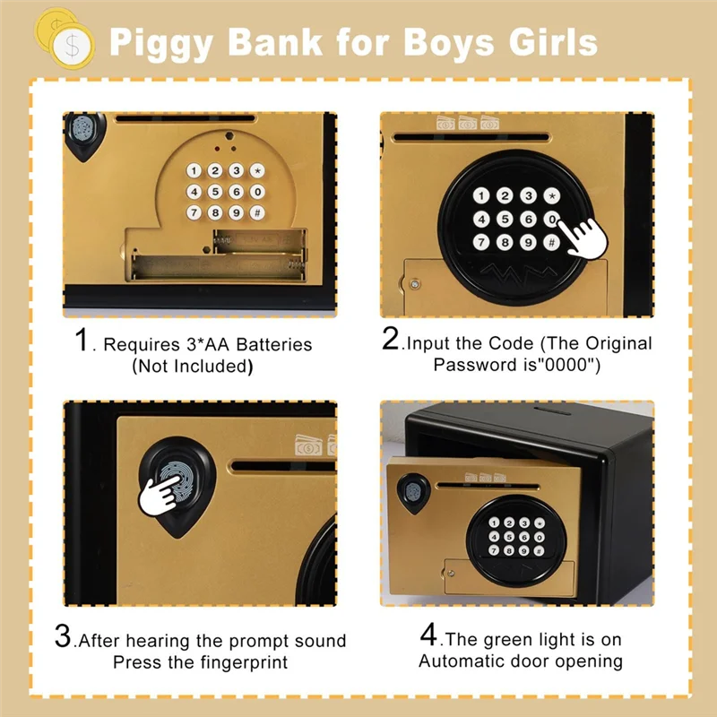 

A29F-Piggy Bank Money Box, электрическая копилка с паролем по отпечатку пальца, монетный банк, сейф для денег, машина для побега, подарок для детей