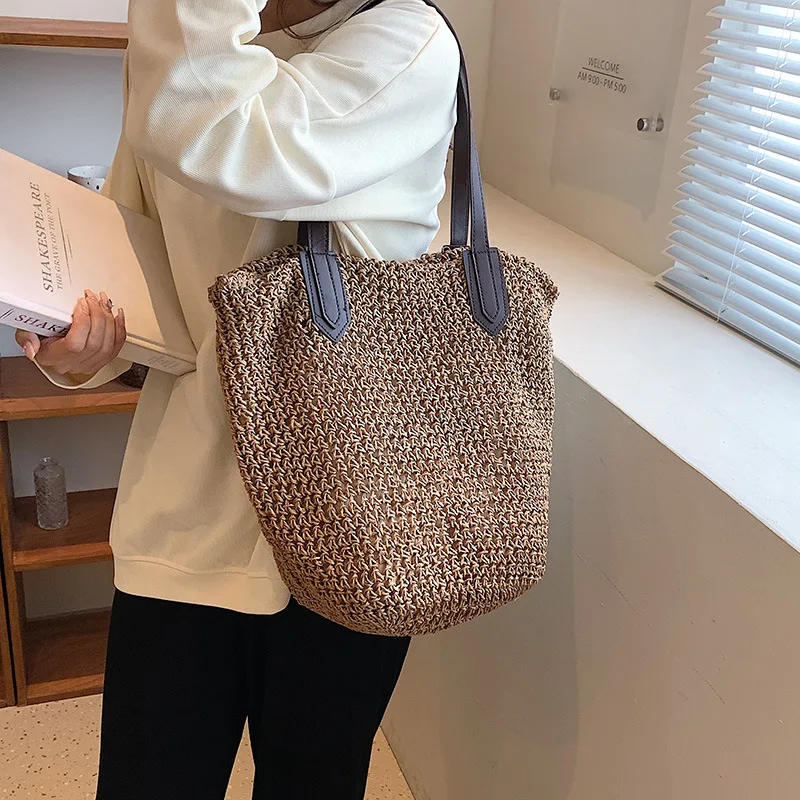 Sommer Strand Taschen Für Frauen Handgemachte Rattan Gewebt Schulter Taschen Große Kapazität Stroh Tasche Böhmischen Casual Reise Handtasche Totes – Detail 11