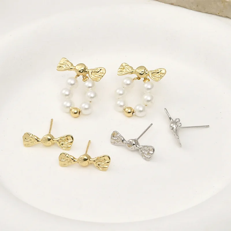 

Copper-plated 14k Gold Color-preserving Pleated Candy Bow Double Hanging Earrings DIY Homemade Ear Jewelry Accessories Material