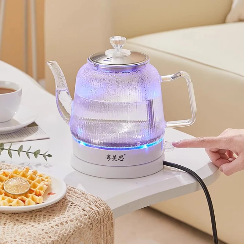غلاية شاي زجاجية منزلية كهربائية ، شفافة طويلة الفم ، إيقاف التشغيل ، 220 فولت