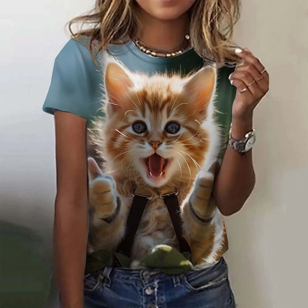 Women\'s T-Shirt Animal Cute Cat 3D Printed Oversized T-Shirt Summer Fashion New Women Clothing Y2k Female Tops Girl Tees