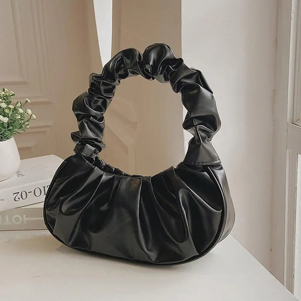 Fashion Pleated PU Cloud Handbags Women Dumpling Shoulder Bags Casual Armpit Handbags Trendy Female Shopping Bags
