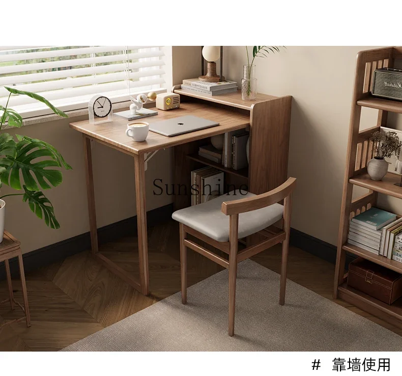 Solid wood folding desk Small apartment bookcase shelf Home corner computer Bedroom study table