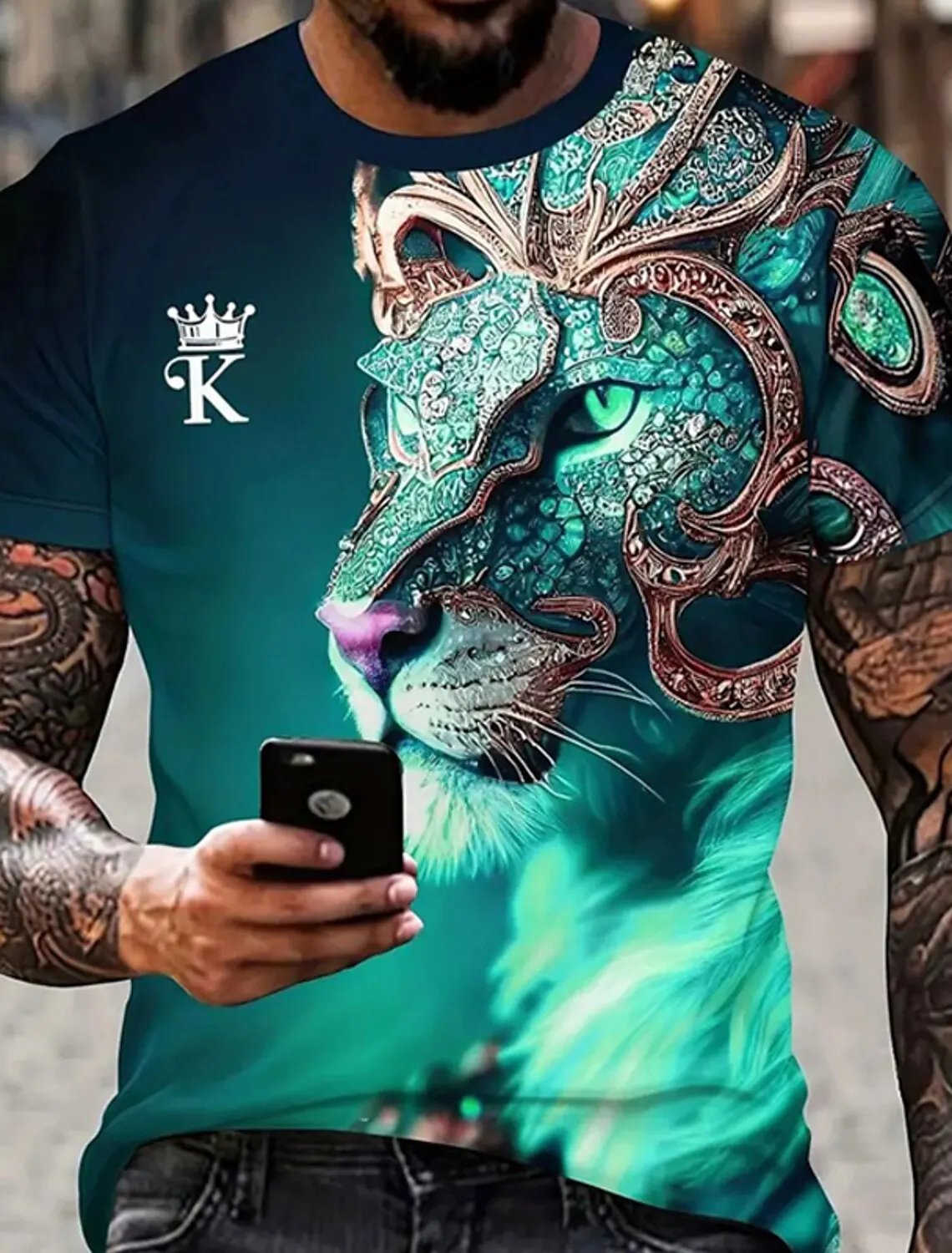 2024 Summer T shirt For Men Lion Graphics 3D Print Fashion Short Sleeve O-neck T-shirt Men's Clothing Casual t-shirts Streetwear image 2