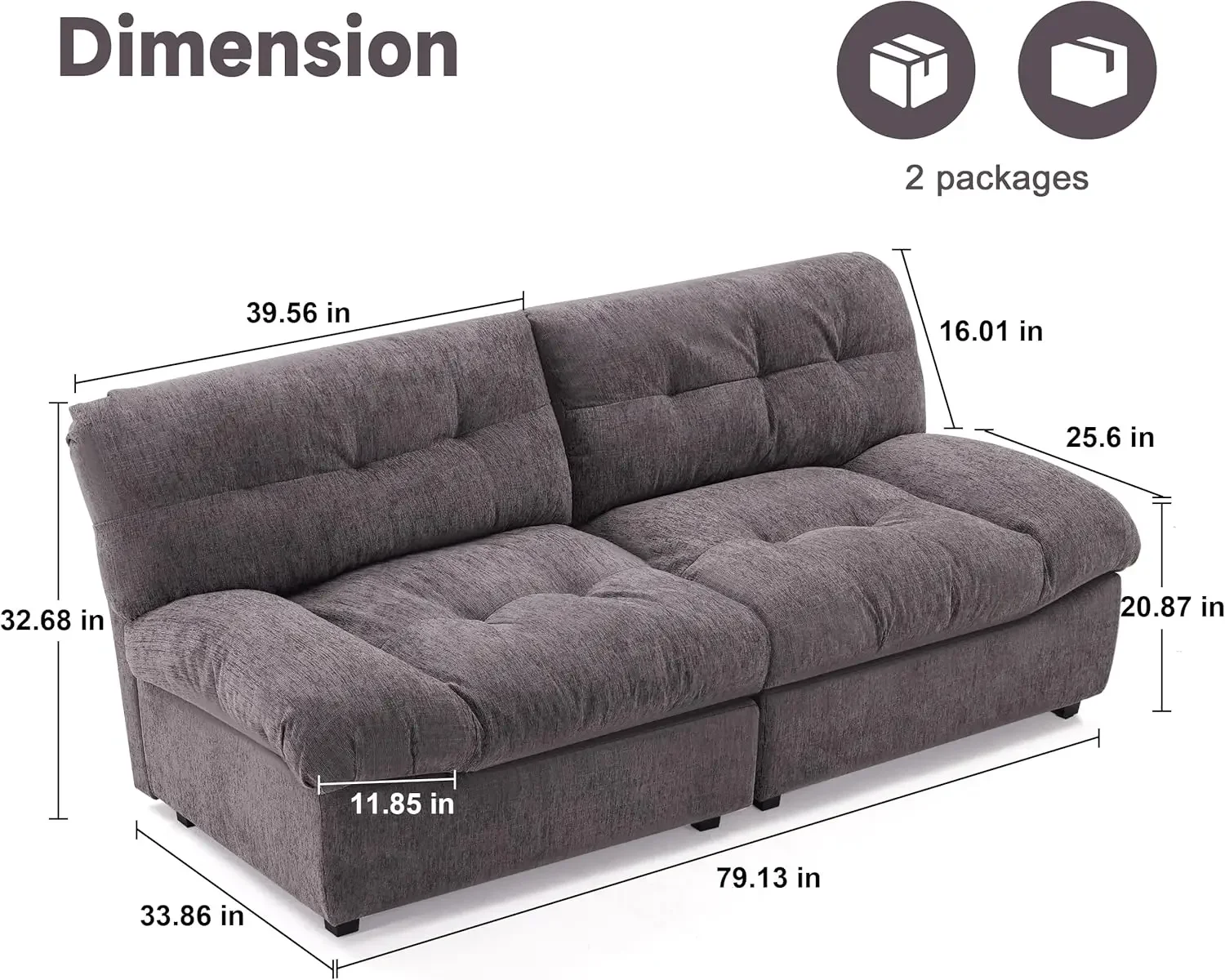 

80" Chenille Cloud Deep Seat Overstuffed Couches for Living Room,, Modern Loveseat Sofa Couch for Small Spaces,