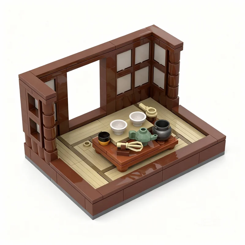 Japanese Kids Education - 175 ชิ้น MOC ห้องน้ำชาญี่ปุ่น โมเดลตัวต่อสถาปัตยกรรม ของขวัญวันเกิด