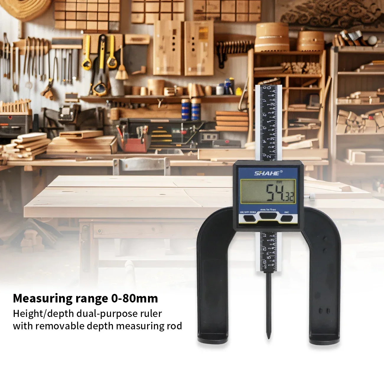 SHAHE 0-80mm 3 1/8 inch Digital Depth Gauges Height Gauge With Magnetic Base Woodworking Ruler for Router Table