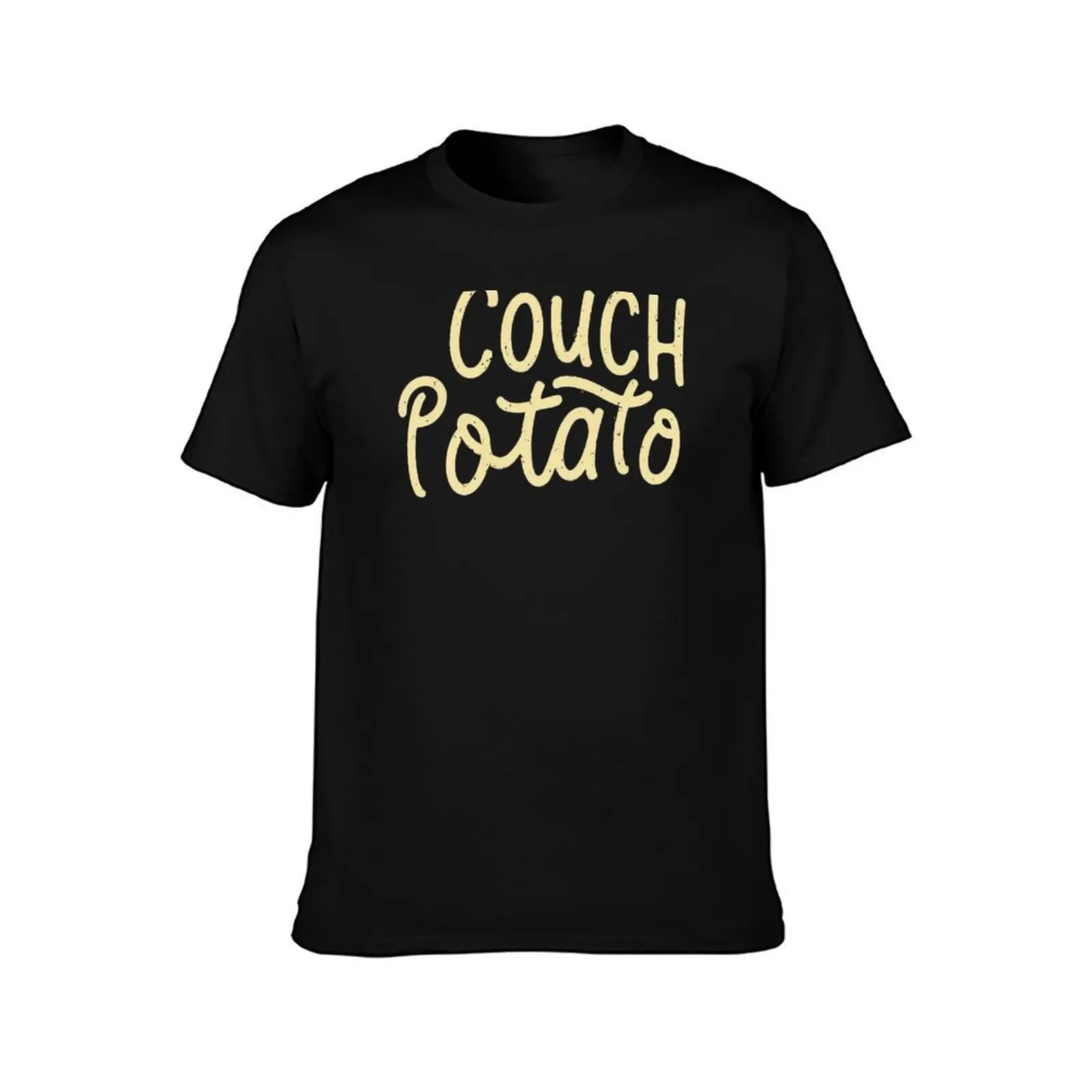 Couch Potato - Peach Words On A Brown Background T-Shirt Summer Casual Cotton Tee Oversized Streetwear Tops Unisex Men Women