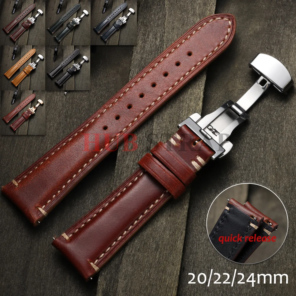 20 22mm 24mm Kalbsleder-Uhrenarmband für Omega Business-Uhrenband für Seiko Butterfly-Schnalle mit Nähten, braunes Universalarmband