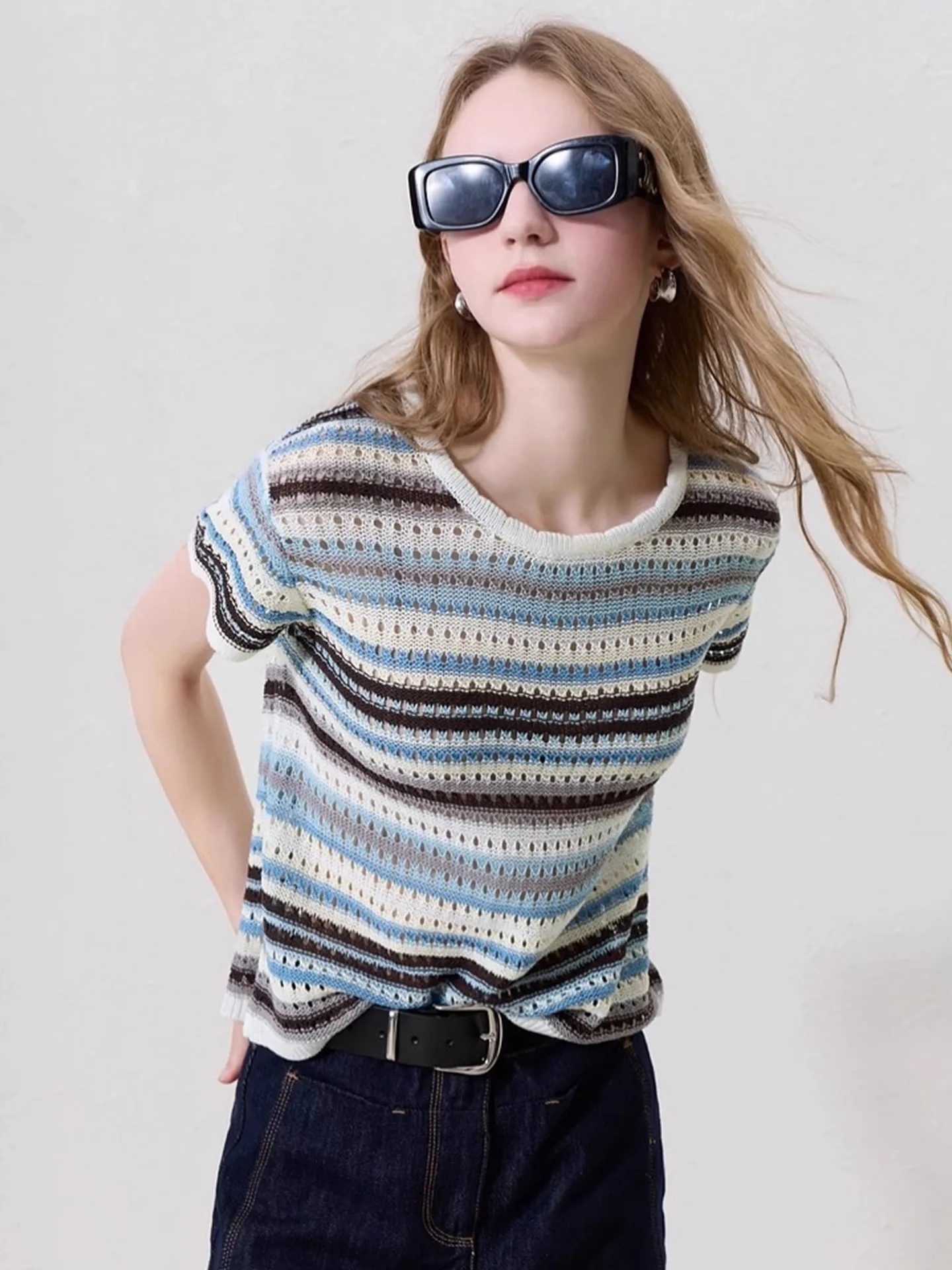 Laid-ba Knitwear Casual Contrast Color Hooded ort Sve Faion Soft T-irt oulder Width Regular Korean Sle Summer ...