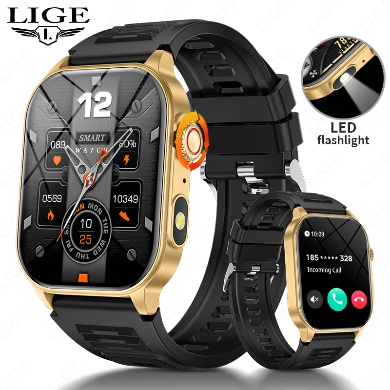 LIGE New Smart Watch Men Blood Oxygen Health Monitor Bluetooth Call LED Flashlight Outdoor Sports Smartwatch Gift For Men Women