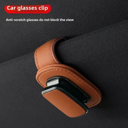 Imagen 2 del producto Soporte Universal para gafas de sol de coche, Clip de cuero y Metal para tarjetas, soporte para billetes, visera para coche, caja de gafas, accesorios de decoración