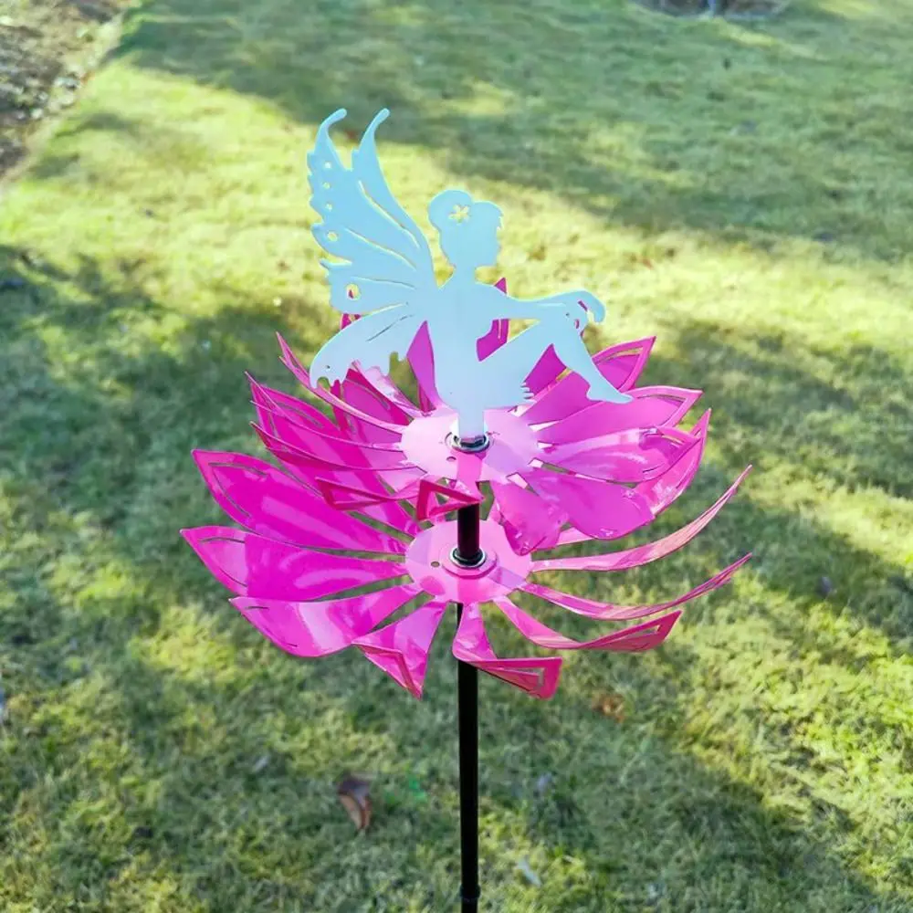 

Garden Decorative Pile Rotating Garden Flower Fairy Sculpture Detachable Iron Art Wind Spinner Creative Metal Windmill Yard