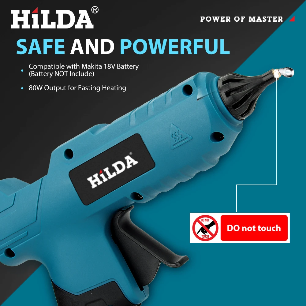 مسدس صمغ كهربائي يسيح بالحرارة من هيلدا مع فوهة دقيقة 11 ملم عصا صمغ معززة للسلامة اللاسلكية تناسب بطارية ماكيتا 18 فولت