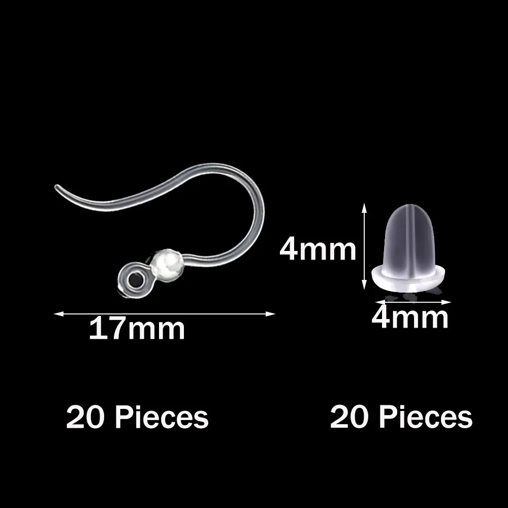 ตะขอเกี่ยวต่างหูพลาสติก 20 ชิ้น พร้อมห่วงแบบตะขอเกี่ยวปลาฝรั่งเศส และจุกปิดต่างหูแบบใส 20 ชิ้น สำหรับทำเครื่องประดับ DIY