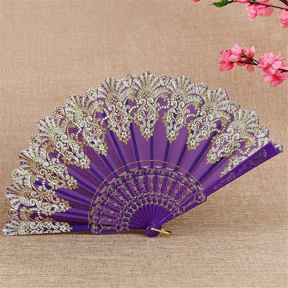 Folding Retro Pattern Hand Fan Single Flower Folding Fan Chinese Dance Fan Wedding Party Plastic Supplies Handheld For Women