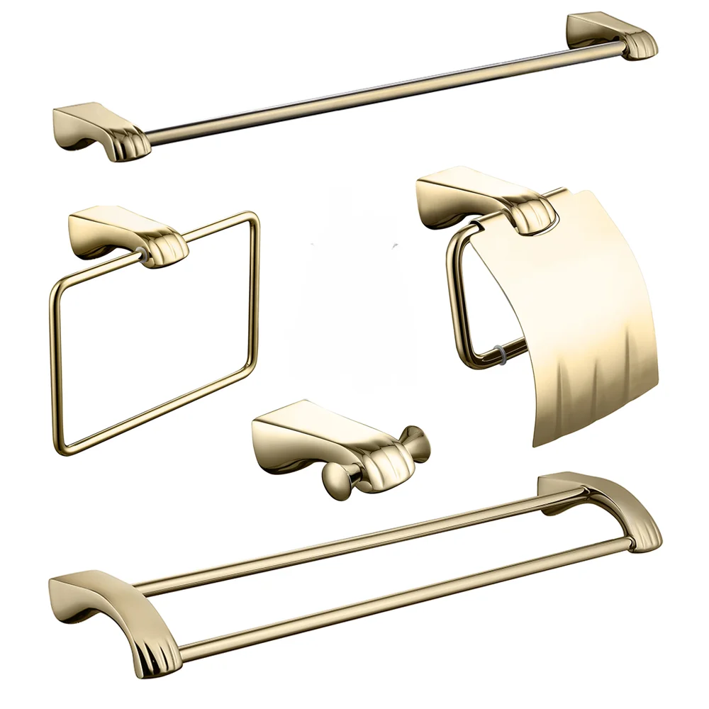 

Luxury Gold Bathroom 5 Piece Bath Hardware Towel Bar Accessory Set