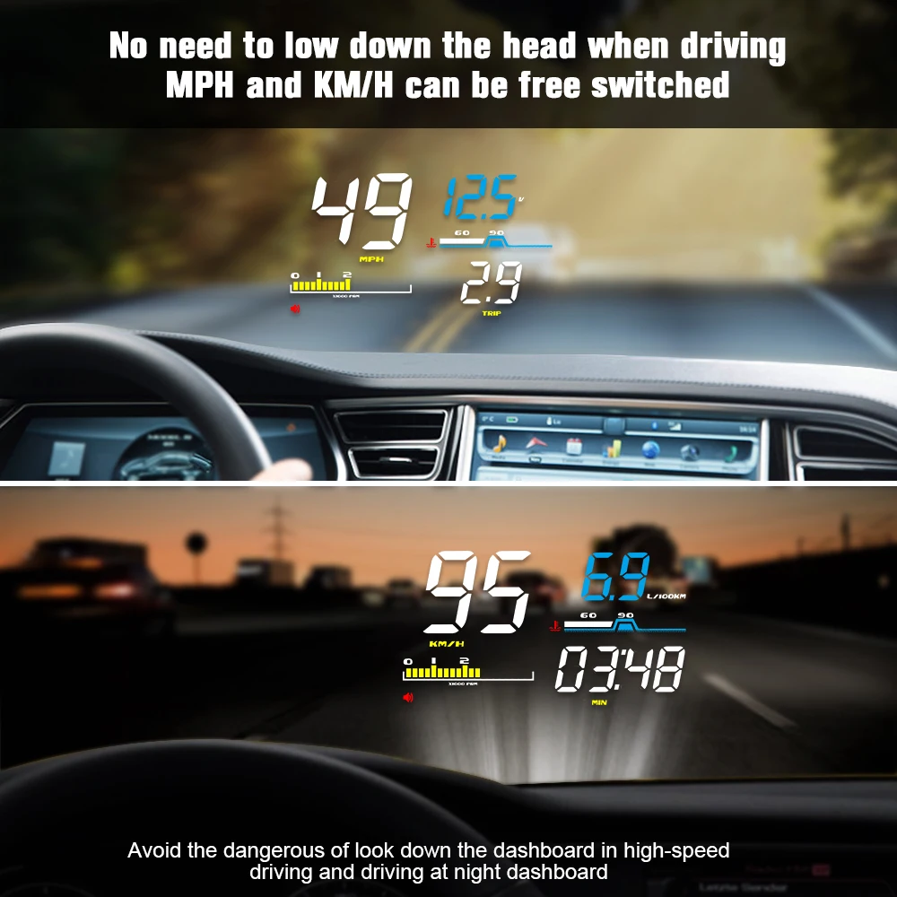 Head Up Display D5000 OBD2 HUD velocímetro Digital, medidor de Projetor de parabrisas, herramienta de diagnóstico, alarma de exceso de velocidad,