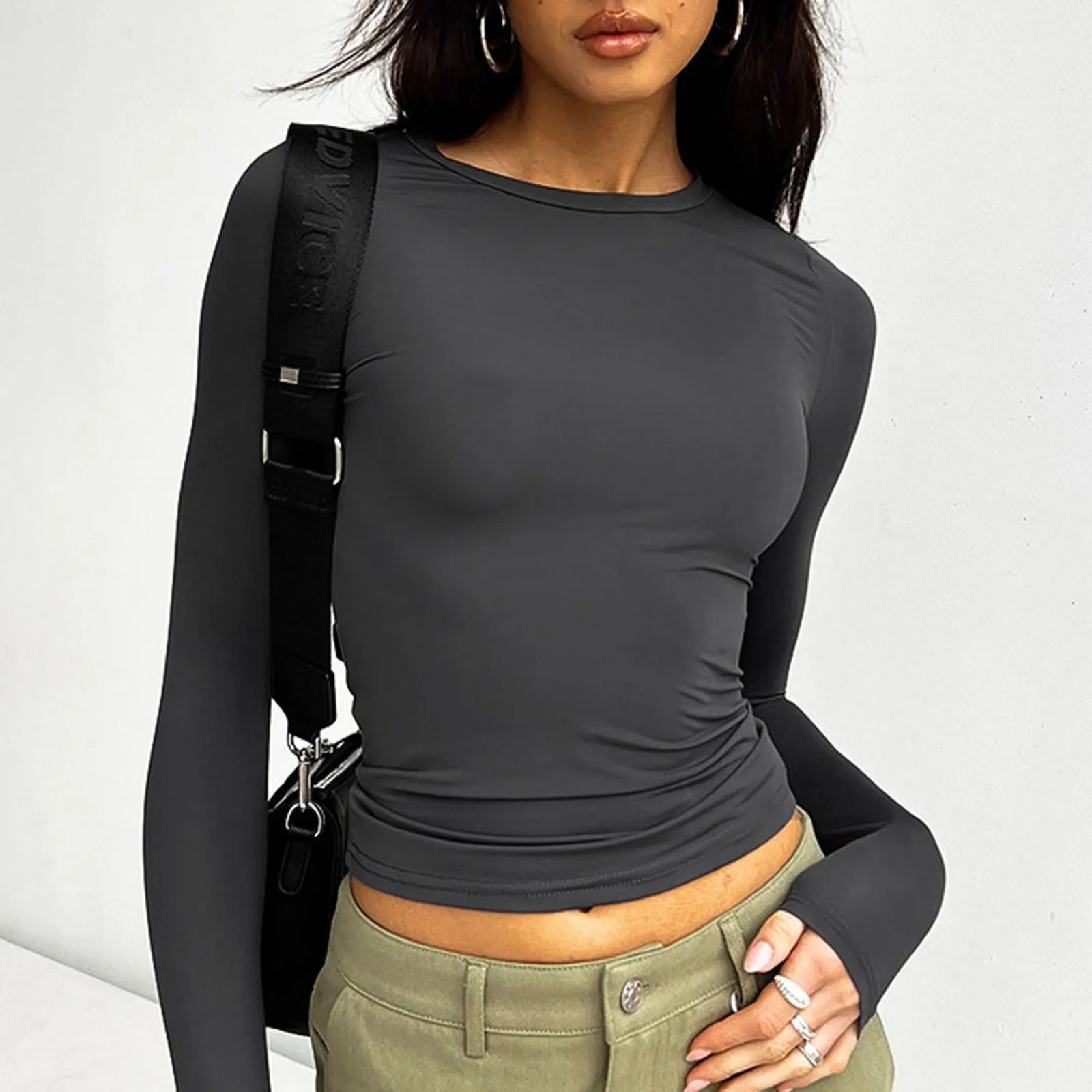 

Women Casual Long Sleeve T-Shirts Spring Autumn Solid Slim Fit Pullovers Tees Shirts Female Streetwear Base Tees Tops Casual