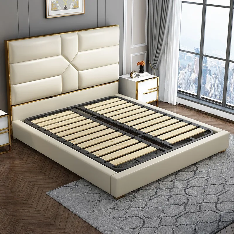 Double bed master bedroom storage soft bag small apartment modern minimalist leather wedding bed