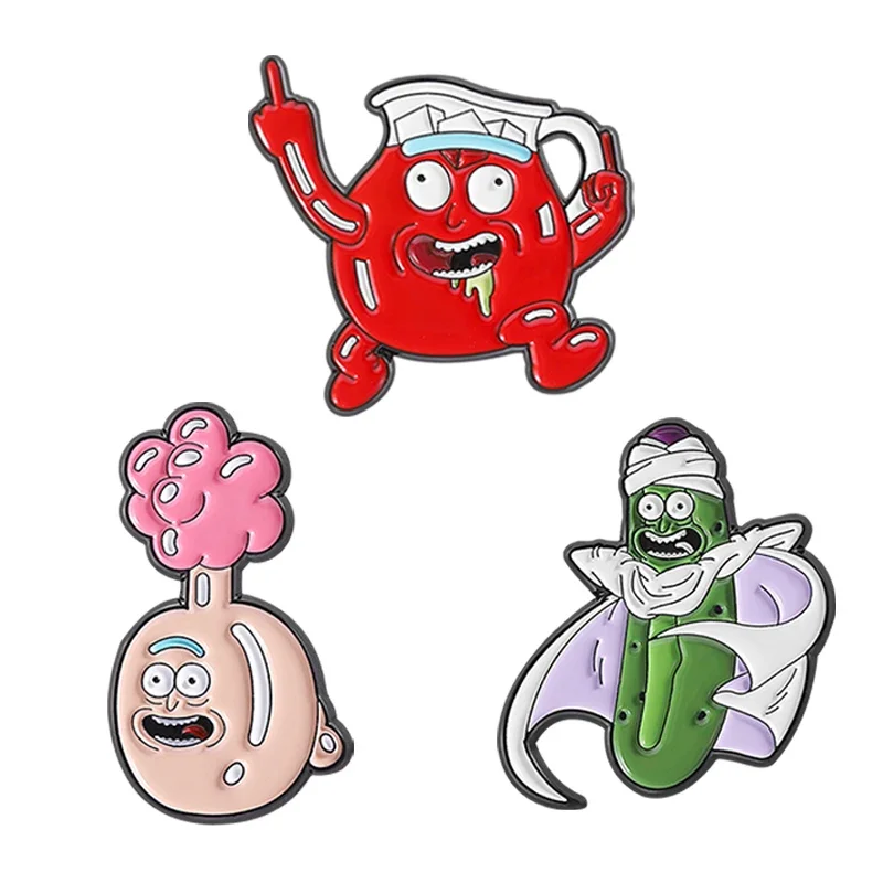 Alfileres esmaltados animados de comedia divertida, personajes de dibujos animados de Anime, broches de botella roja pepinillo, bolsos, insignia de solapa, regalos de joyería para amigos