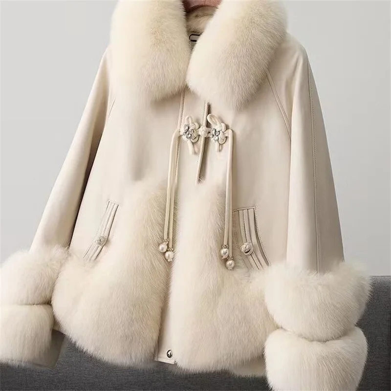 

2025 Lady Long Sleeves Faux Fur Jacket Autumn Winter Femme Leisure Fur Cotton Padded Coat Korean Women Fashion Plush Top Outwear