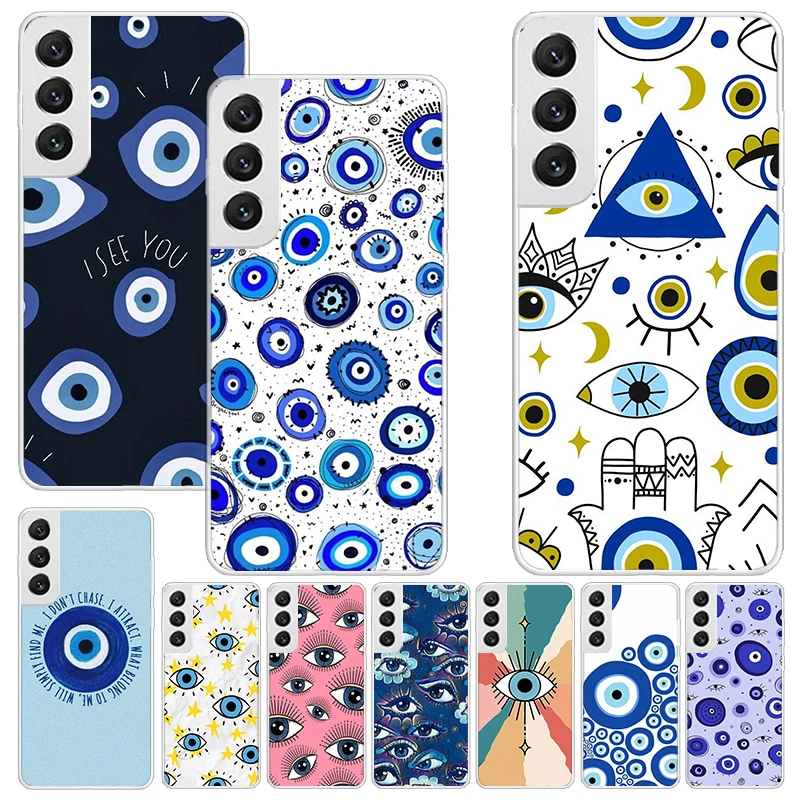 Szczęśliwe niebieskie etui z nadrukiem Evil Eye do Samsung Galaxy S24 S23 S22 Ultra S21 S20 FE S10 Plus obudowa telefonu S9 S8 + wzór S10E