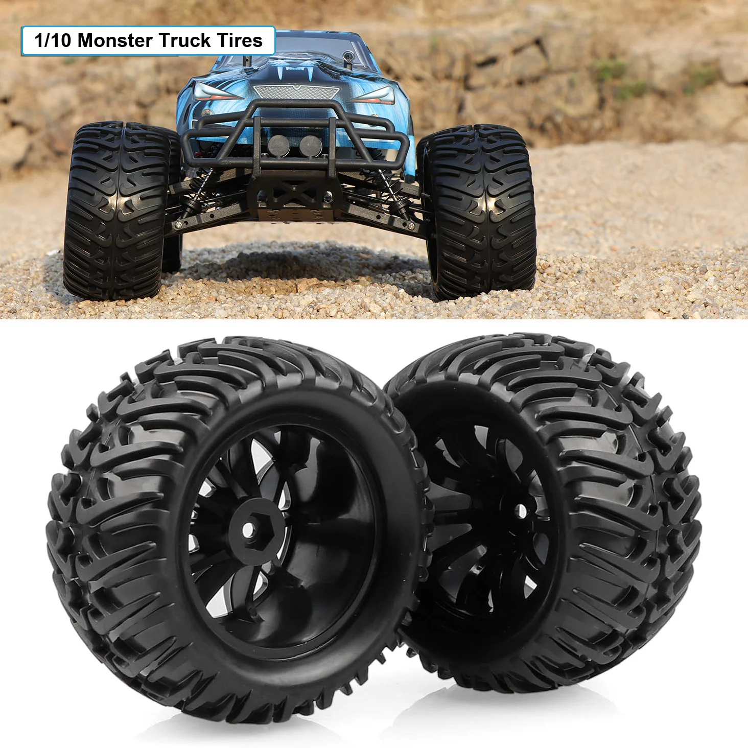1/10 RC Monster Truck Tires 12mm Hex Pre-Glued 127x67mm 4Pcs Wheel Set for HSP 94111 94188 94108 Redcat Volcano Exceed