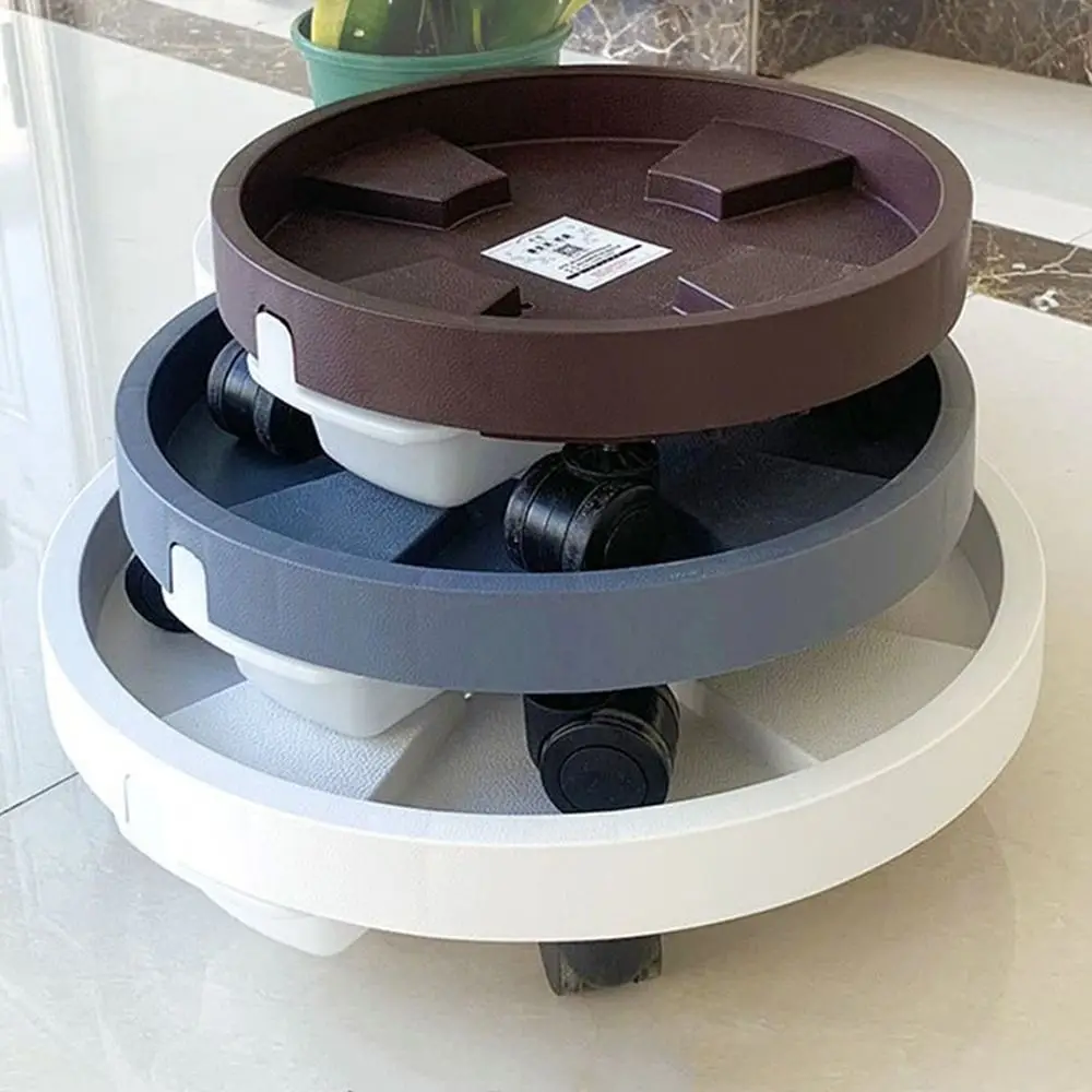 

Round Flower Pot Mobile Tray Heavy Duty Stable Universal Wheel Mobile Base with Drainage Tray Non-Slip Movable Plant Stand