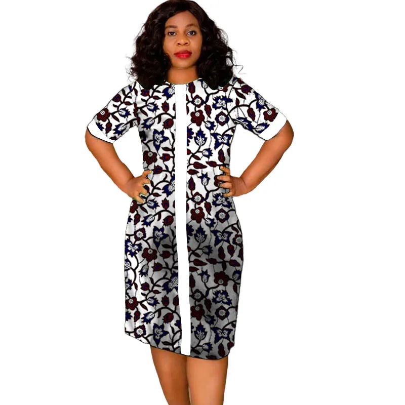 

African Fashion O-Neck Dress White&Wax Patchwork Original Design Tailor Made Women's Outfit Colorful Print Female Party Wear