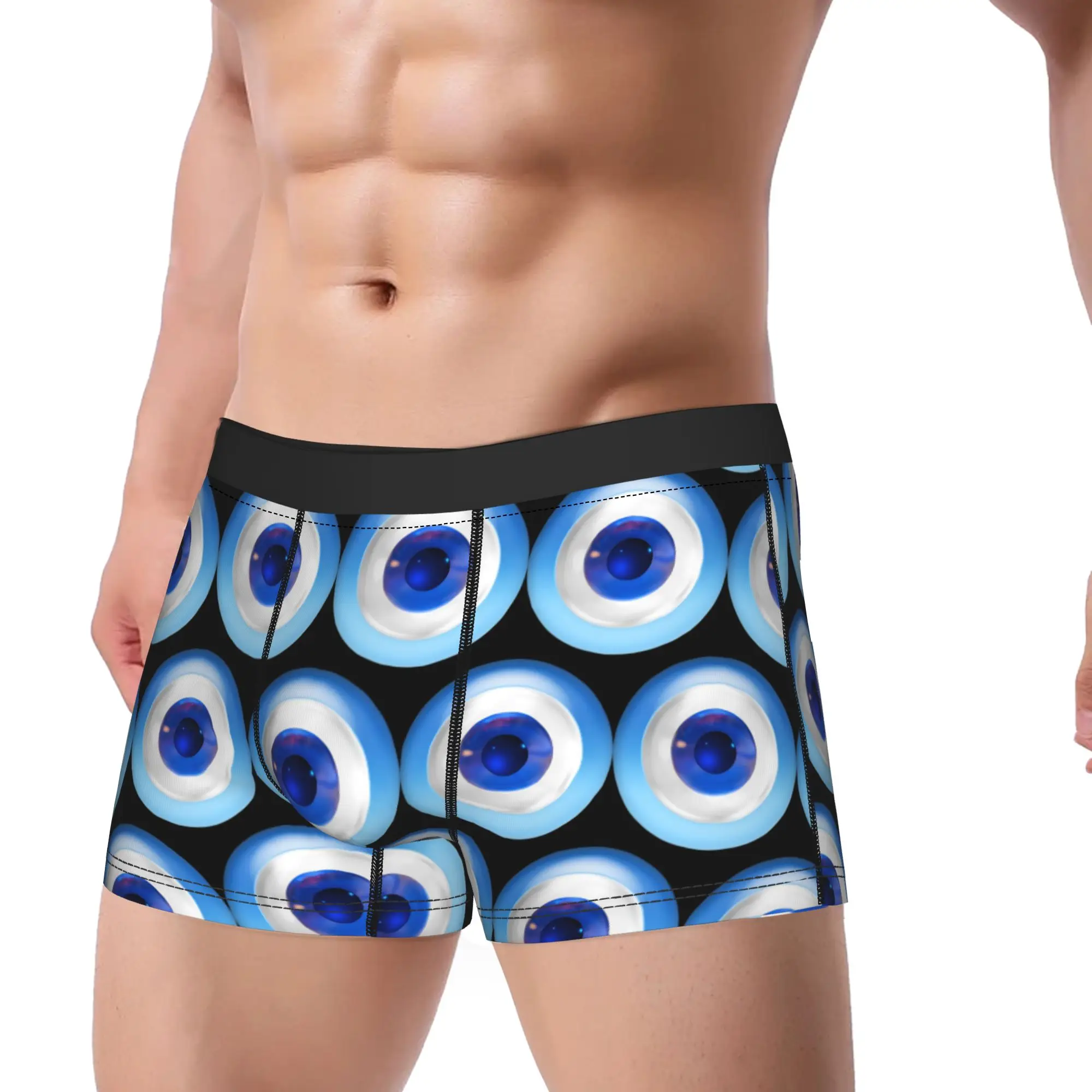 Mati Evil Eye Light Blue Glass Underwear  Men Boxer Brief Sexy Soft Boxer Shorts Trenky Custom Large Size Underpants