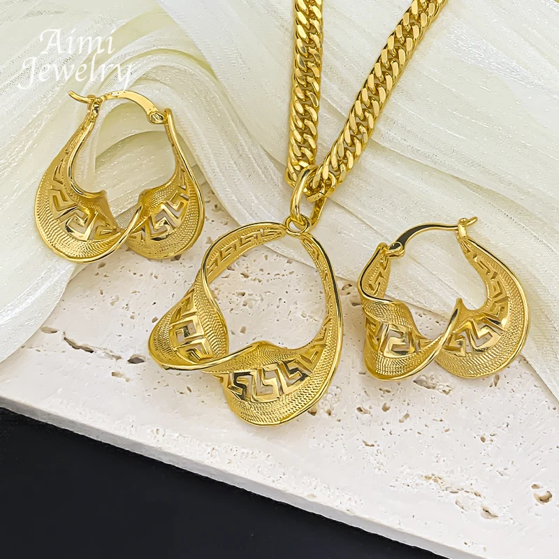 Brasilianischer Original-Anhänger mit Kette, afrikanisches 18K vergoldetes Kupfer-Schmuckset, Ohrringe, Halskette, Braut-, Hochzeits- und Partygeschenke – Detail 10
