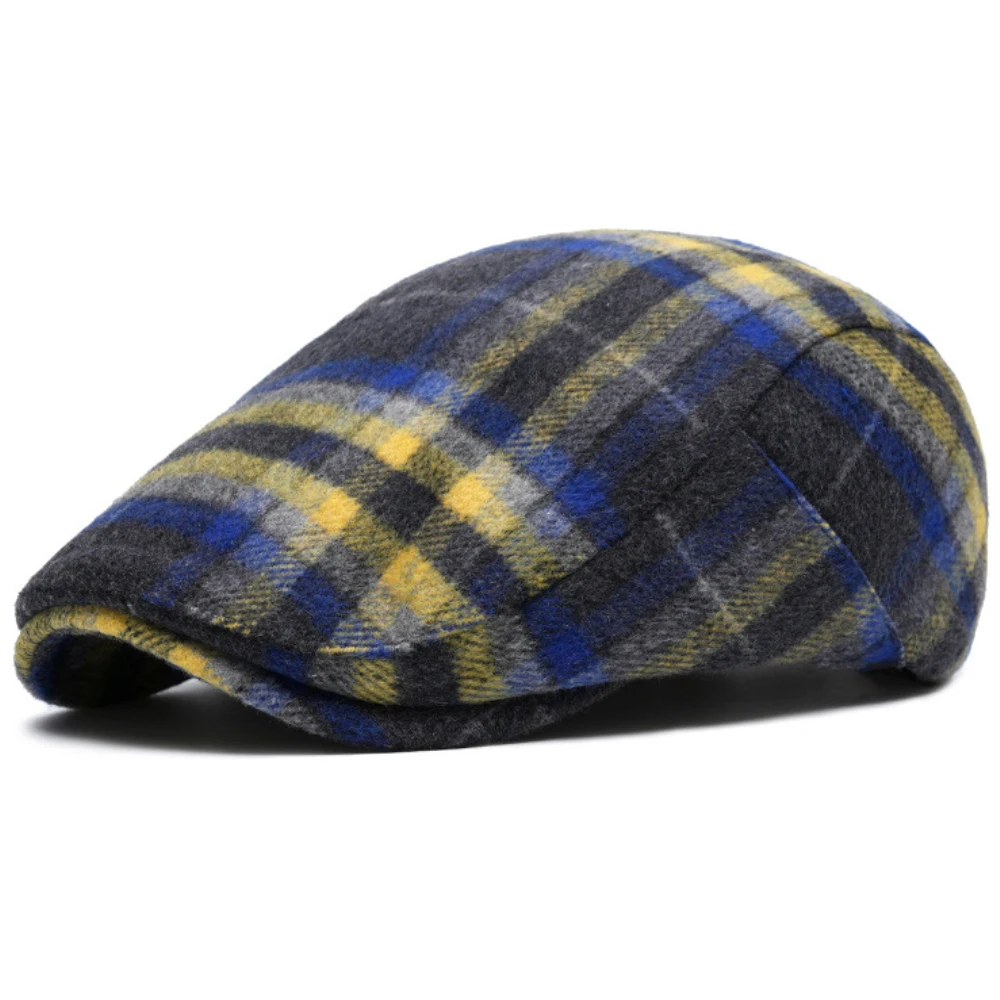 HT4489 Berets Men Women Autumn Winter Wool Beret Hat Artist Painter Flat Cap Hat Female Male Colored Plaid Octagonal Beret Cap