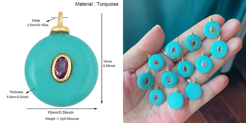 Edelstein-Charm-Anhänger aus türkisfarbenem Malachit, schwarzem Achat, rosa Quarz, 18 Karat echt vergoldeter Schmuck für die Herstellung von Halsketten, S58 – Detail 17