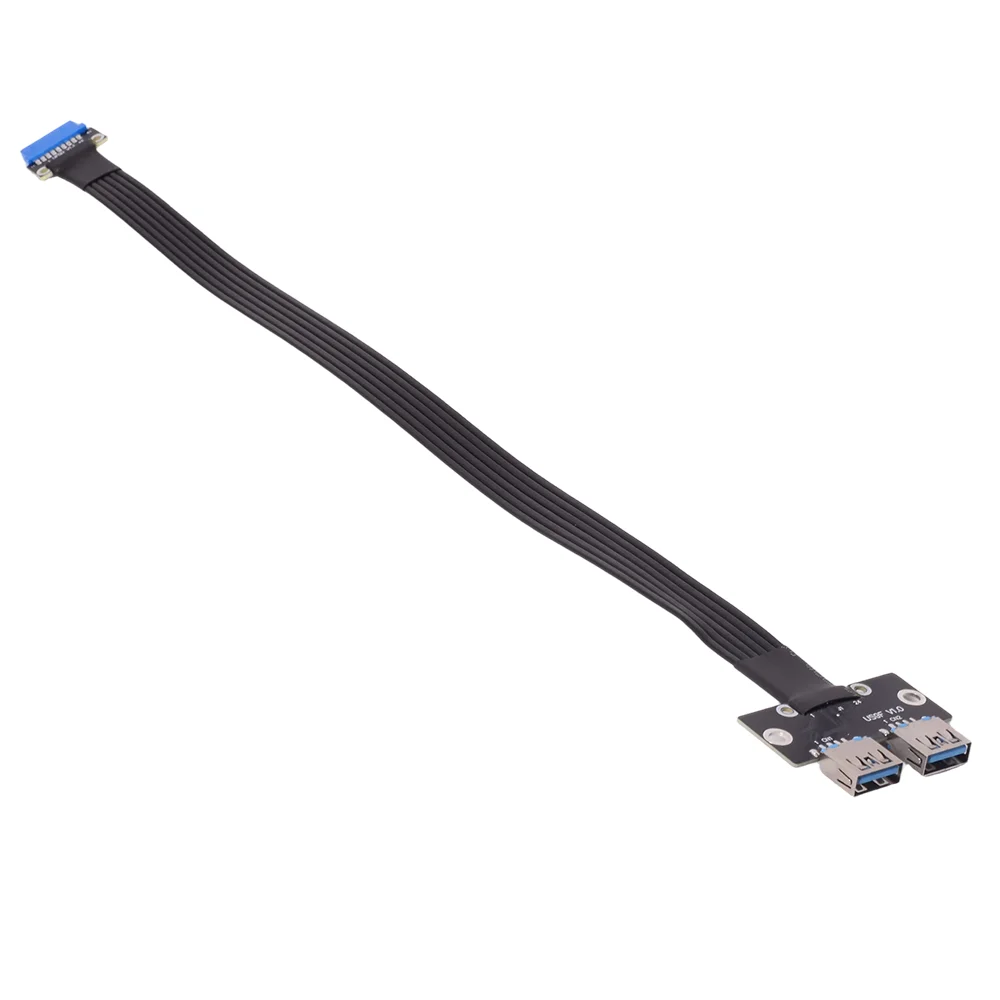 ADT-Link USB 3.0 Dual Ports Female Screw Mount Riser Adapter 20-Pin Header Fold 90-Degree Double Stackable Cable for Motherboard
