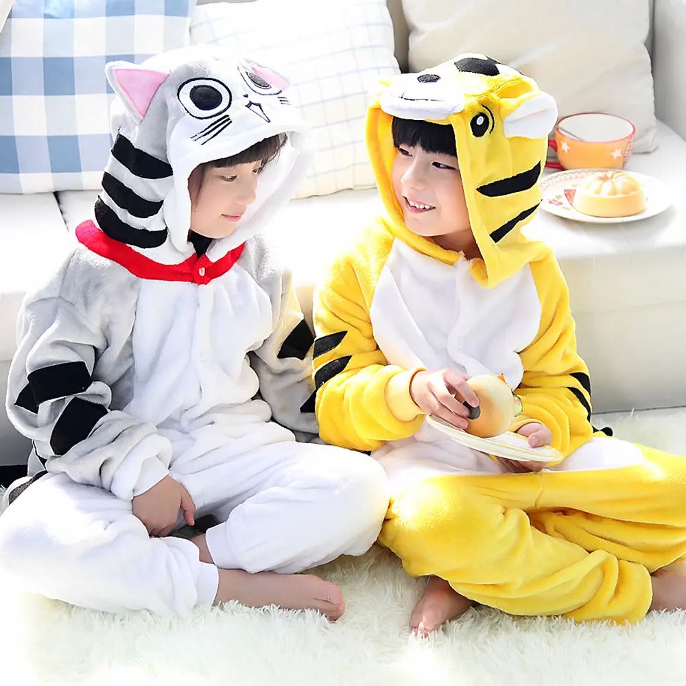 Kigurumi Käse Katze Tiger Cartoon Onesies Kinder Kinder Tier Pyjamas Mädchen Jungen Cosplay Kostüme Für Weihnachten Halloween Party