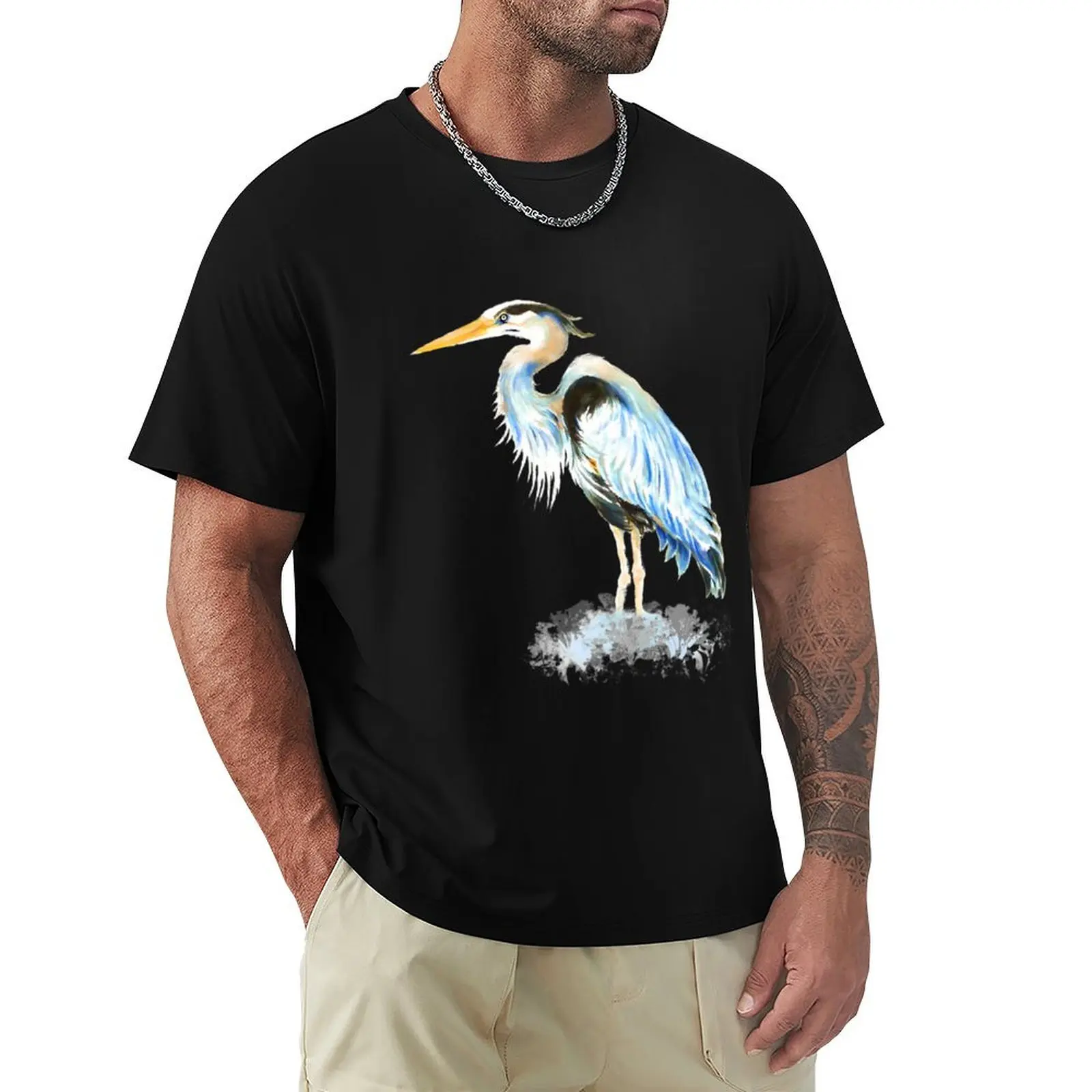 

Great Blue Heron Watercolor Bird Art Throw Pillow T-Shirt UV Protection Outdoor Tee Shirt