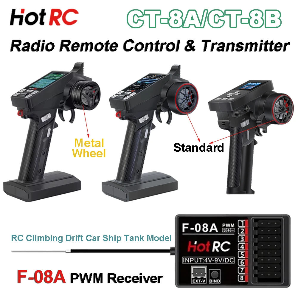 HOTRC CT-8A/CT-8B 2.4GHz 8CH FHSS Remote Control 300m Range with F-08A PWM Receiver For RC Climbing Drift Car Ship Tank Model