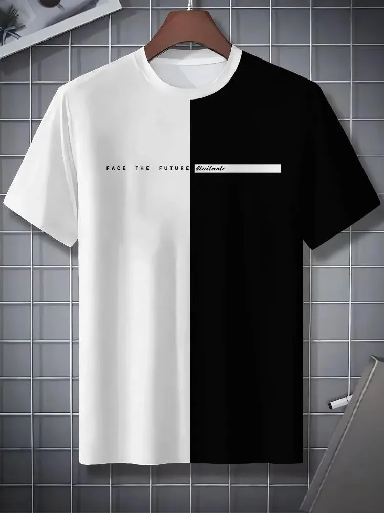 Men's Shirts And Tank Tops Contrast Short Sleeves Round Neck T Shirt Tees Simple Style All-match Fashion Trendy Comfortable Slim