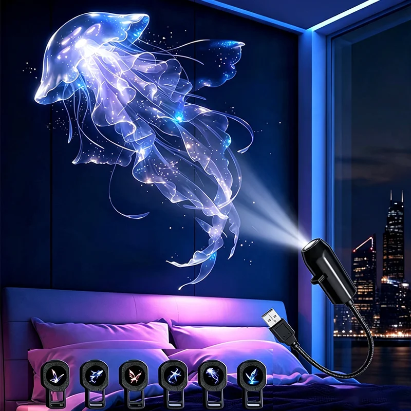 2 In 1 Dream Ocean Bedroom Projection light Jellyfish Starfish Whale Pattern nightlight HD 360° Atmosphere Lamp Christmas Gift