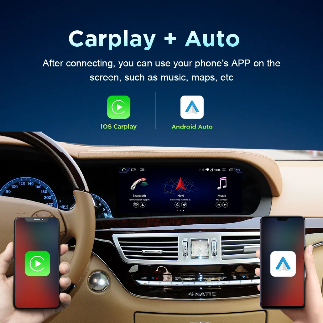 أندرويد 14 سيارة لاسلكية CarPlay لمرسيدس بنز S Class W221 2006-2013 سيارة الوسائط المتعددة الملاحة IPS شاشة تعمل باللمس GPS DSP