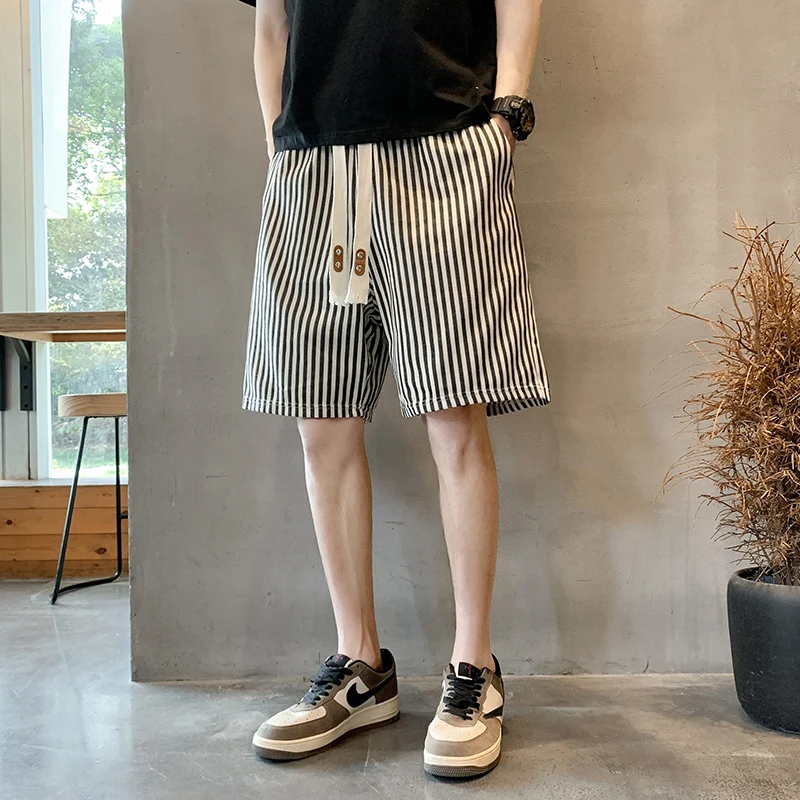 

British Preppy Men's Summer Loose Casual Striped Shorts Five-Quarter Length Regular Fit Soldier Pants Style Casual Wear