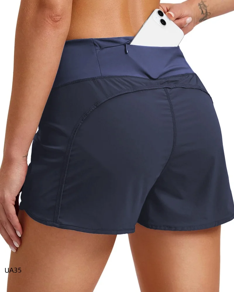Women High Waist 2 in 1 Running Shorts Hidden Waist Pocket Anti-Chafing Quick Dry Workout Yoga Athletic Shorts