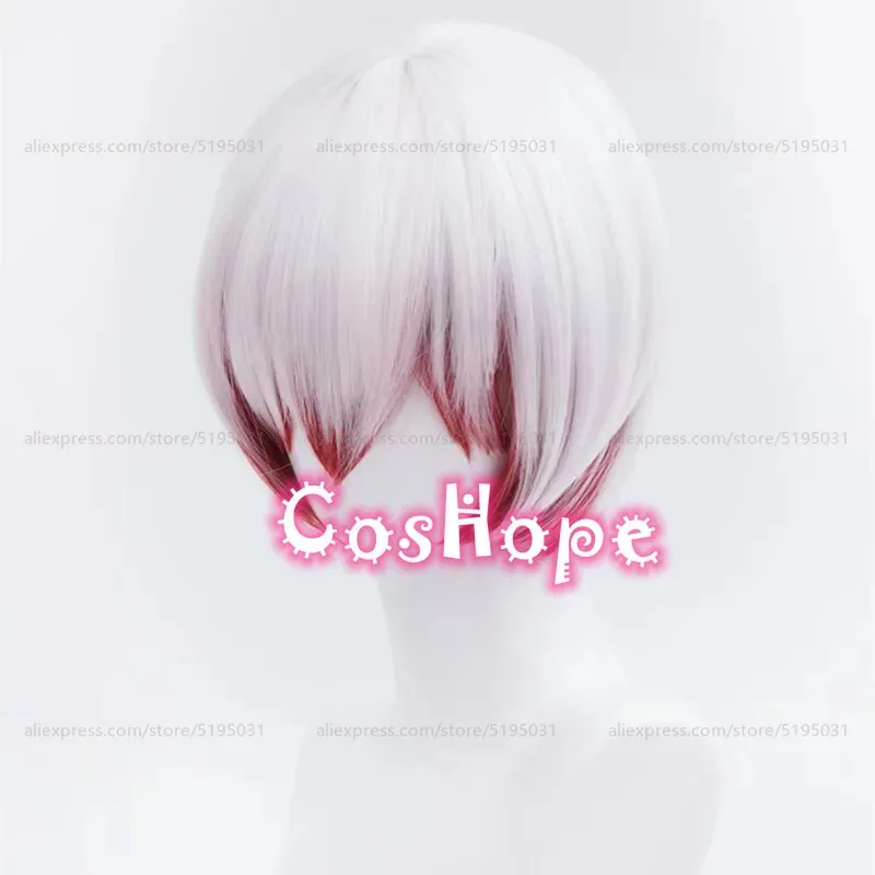 2025年 サイギク・ジョノ 30cm ショート シルバーホワイト レッド ウィッグ アニメ コスプレ 耐熱性合成ウィッグ