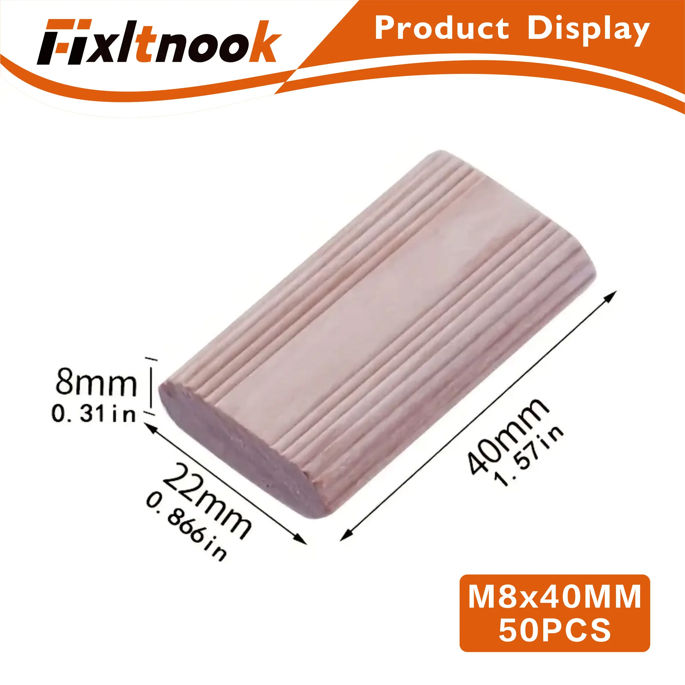 

Wooden mortise and tenon pins, 50 pieces set Domino tenon M8x40mm pine solid tenon flat tenon joint block