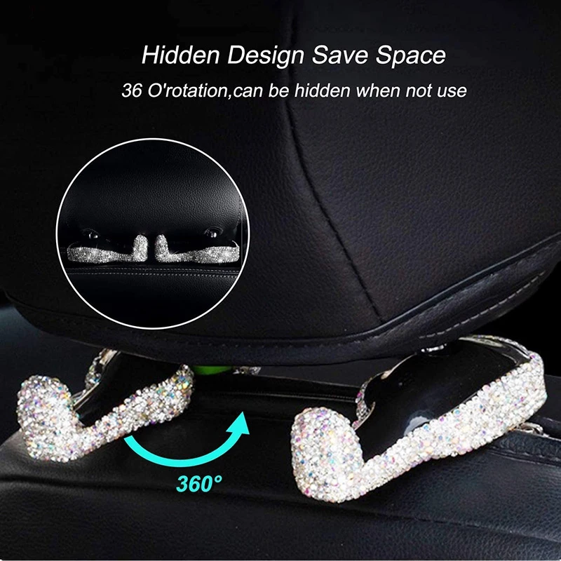 Bling Car Visor Tissue Holder Leather Crystal Sun Visor Paper Case & Bling Car Back Seat Headrest Holder Hooks For Women