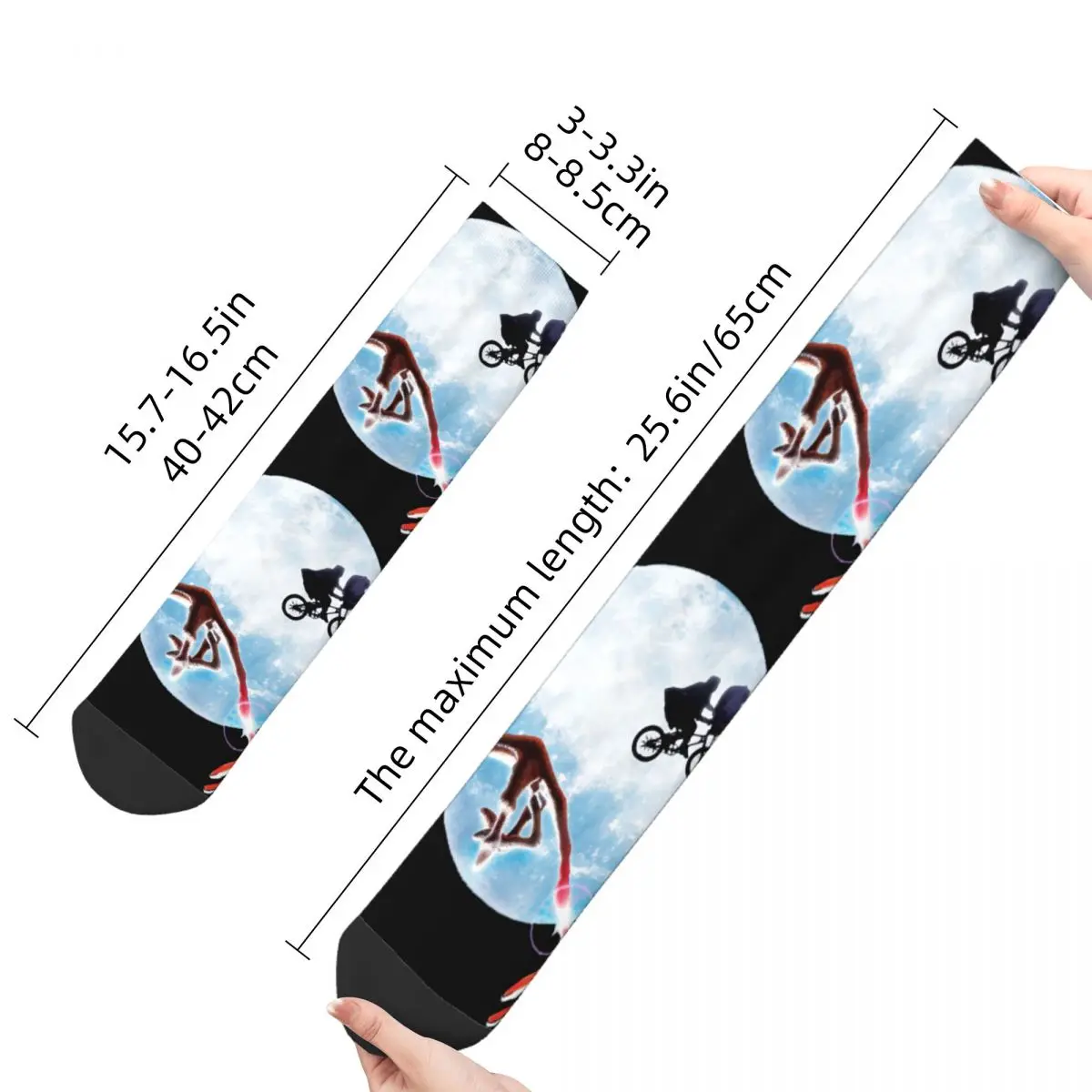 Funny Men\'s Socks Poster Vintage Harajuku E.T. the Extra-Terrestrial Alien Film Hip Hop Pattern Crew Crazy Sock Gift Printed