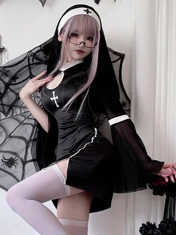 Kostium zakonnicy na Halloween dla dorosłych, seksowny strój diabła, strój księdza dla kobiet, występ sceniczny, tradycyjny strój etniczny