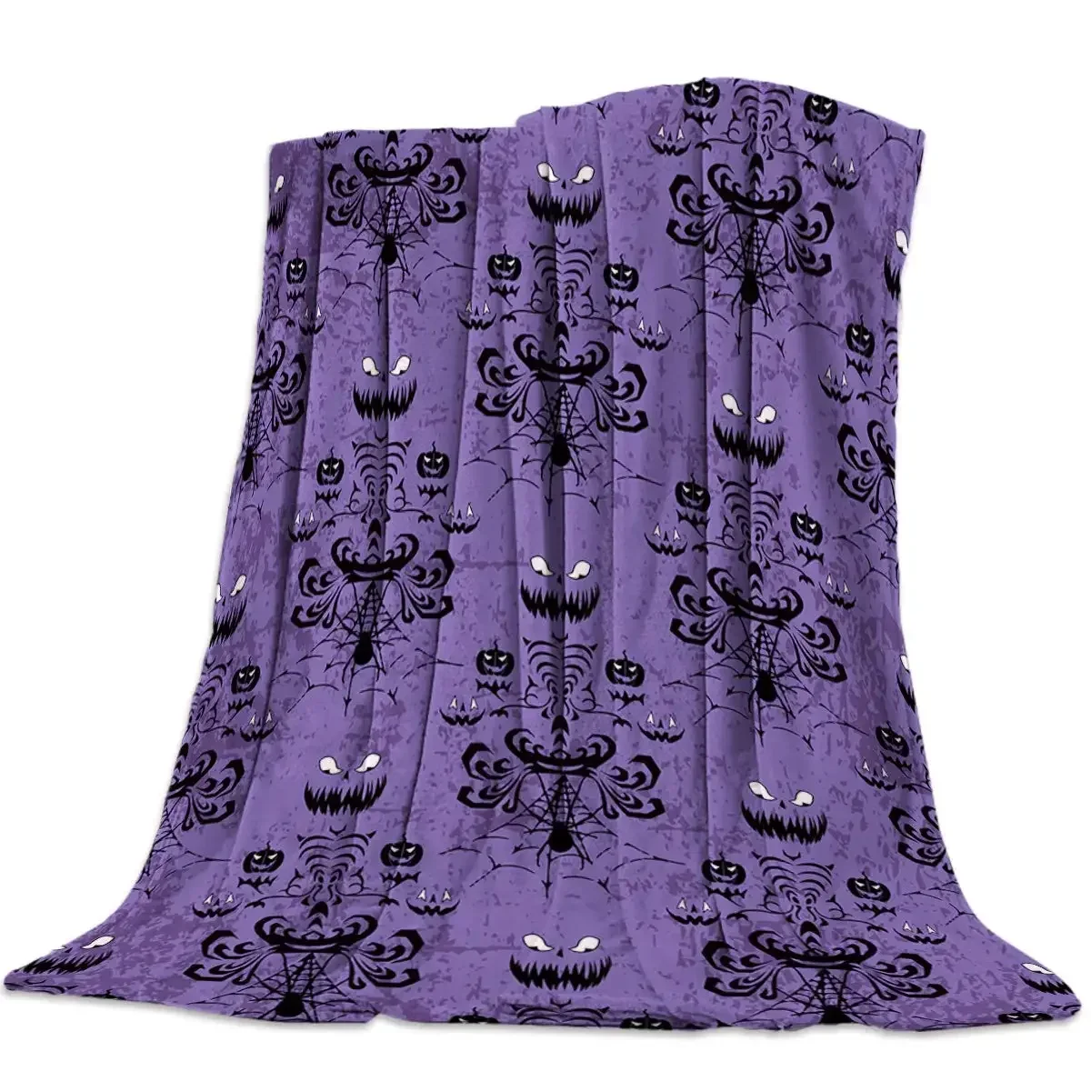 

Halloween Bats Haunted Mansion Blankets Purple Soft Warm Flannel Throw Blanket Bed Grinning Ghosts for Sofa Bed Halloween Gifts