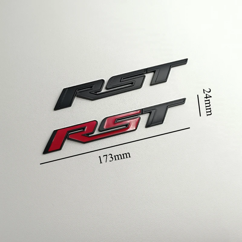 แผ่นป้ายสัญลักษณ์ RST โลหะสีแดงสีดำสำหรับติดฝาหน้าฝาหลังกระโปรงรถป้ายตะแกรงด้านหน้าอุปกรณ์เสริมสติกเกอร์โลหะ3D